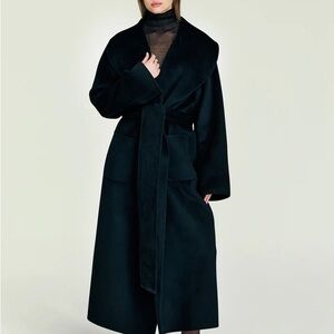 SEROYA Classic Long Black Wrap Coat